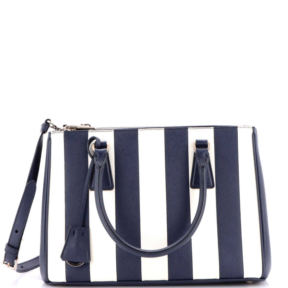 Prada PRADA Double Zip Lux Tote Striped Saffiano Leather Small