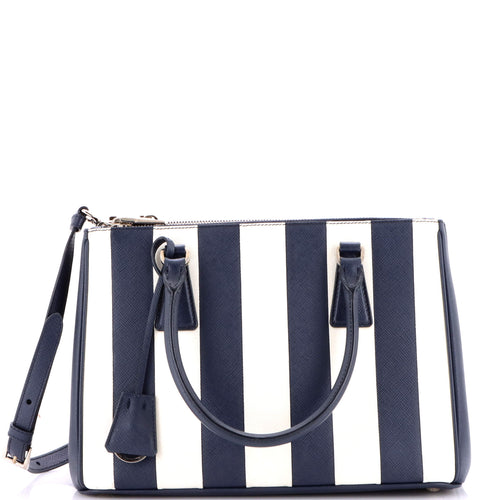PRADA Double Zip Lux Tote Striped Saffiano Leather Small