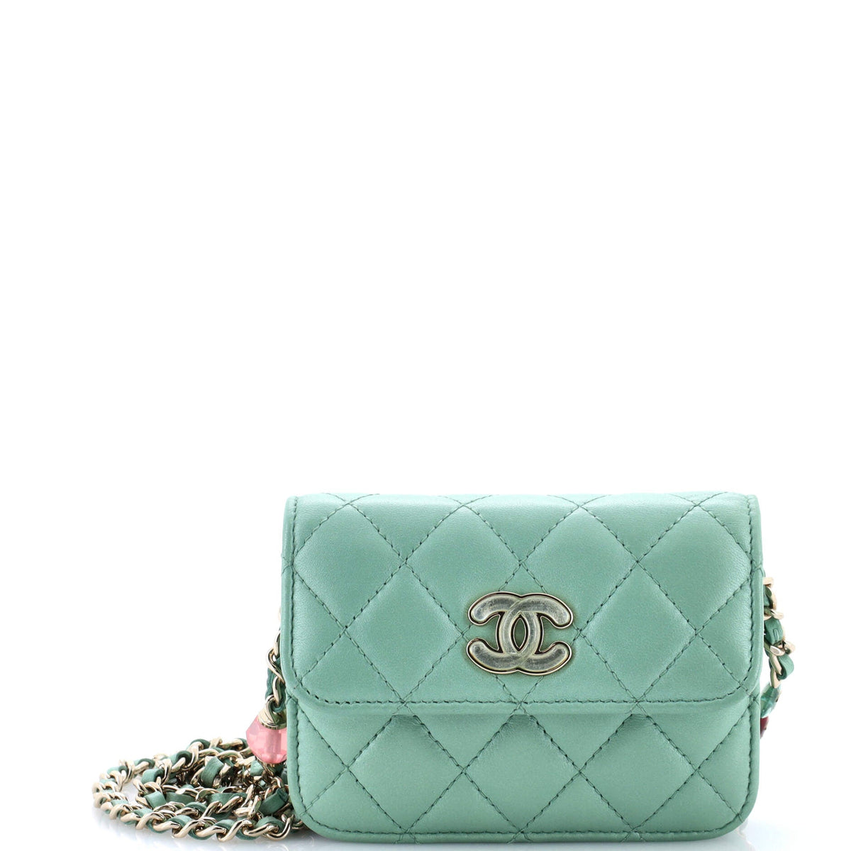 Chanel CHANEL Candy Heart Clutch with Chain Quilted Lambskin