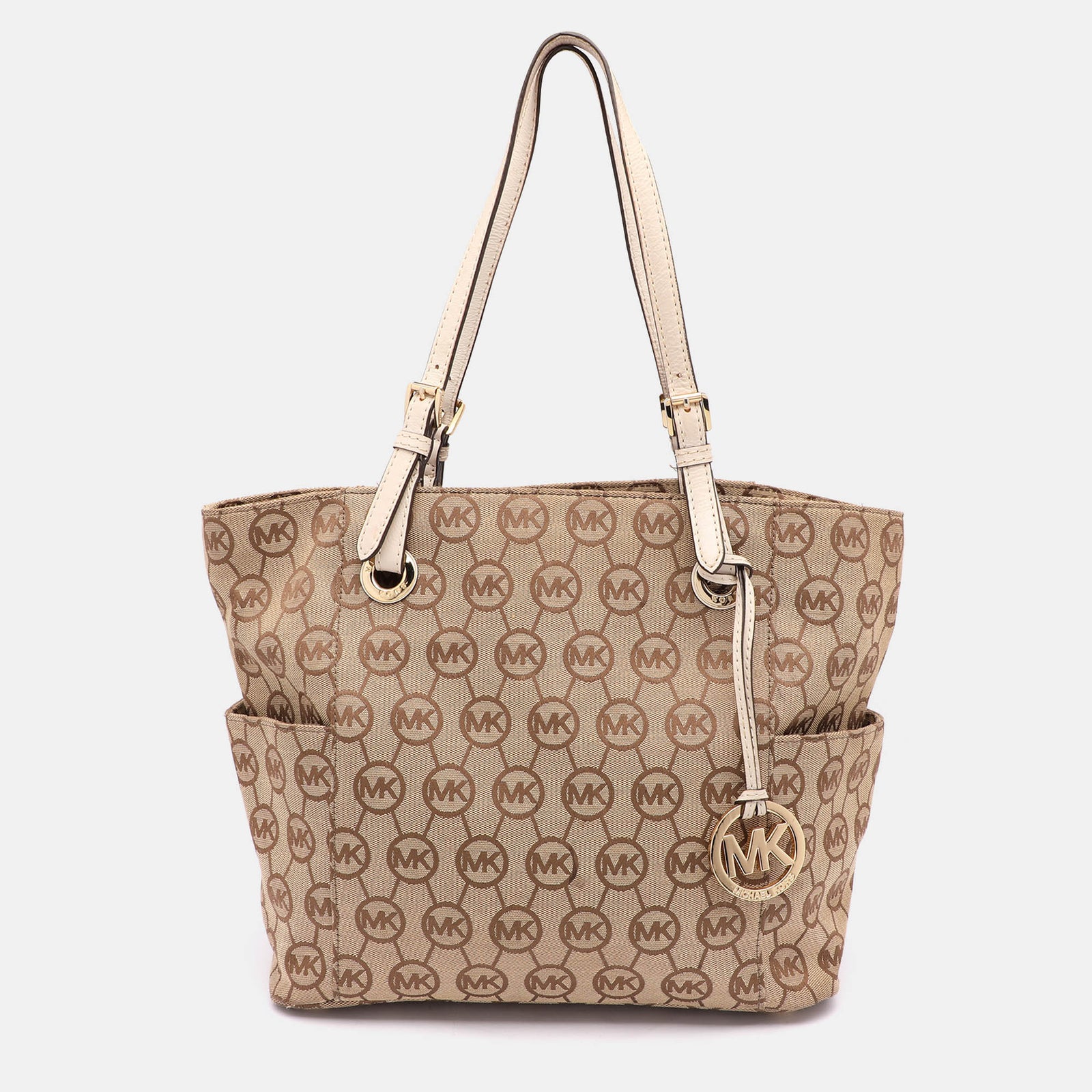 Michael Kors Beige/Brown Signature Canvas Jet Set Tote