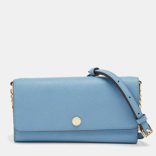 Light Blue Leather Jet Set Travel Wallet On Chain