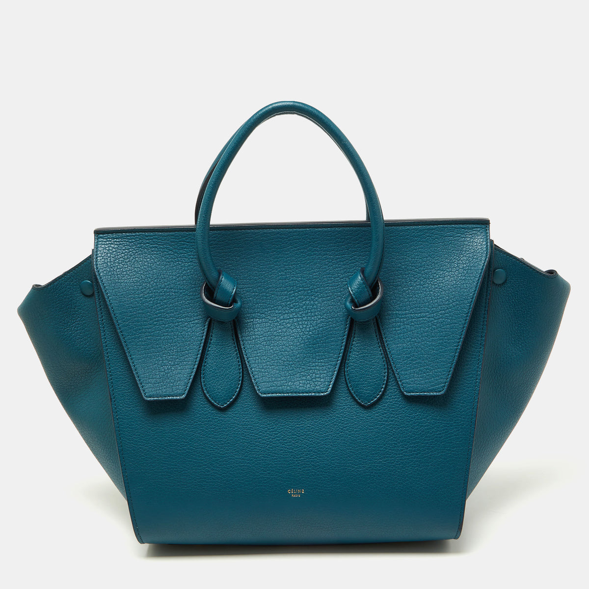 Celine Teal Blue Leather Small Tie Tote