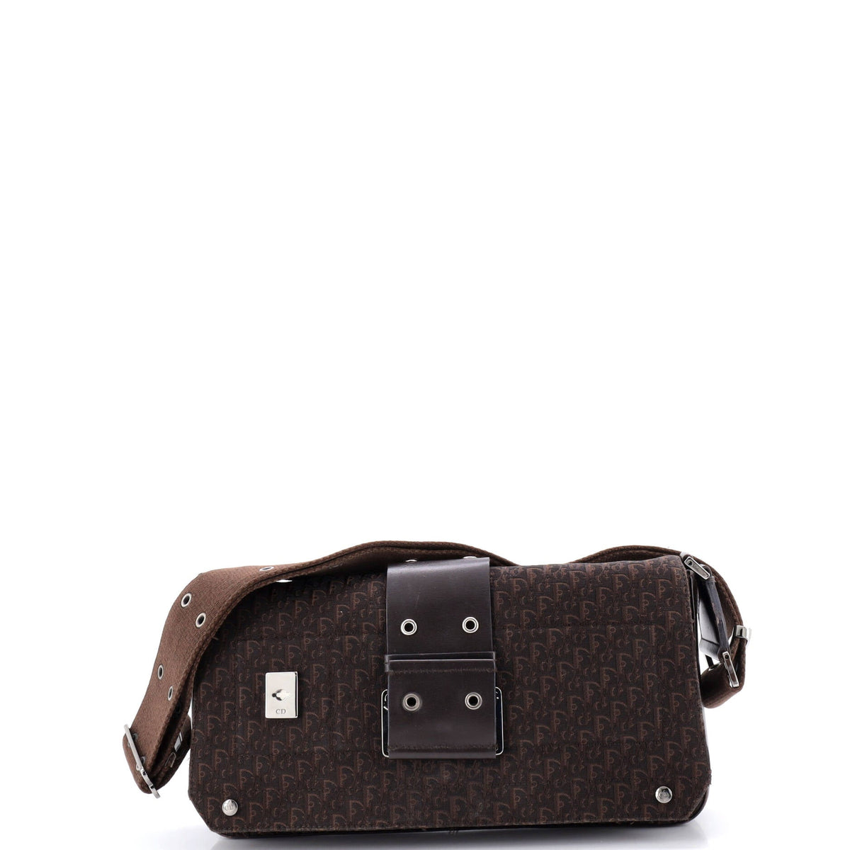 Christian Dior Vintage Front Pocket Street Chic Columbus Bag Diorissimo Canvas with Leather Medium