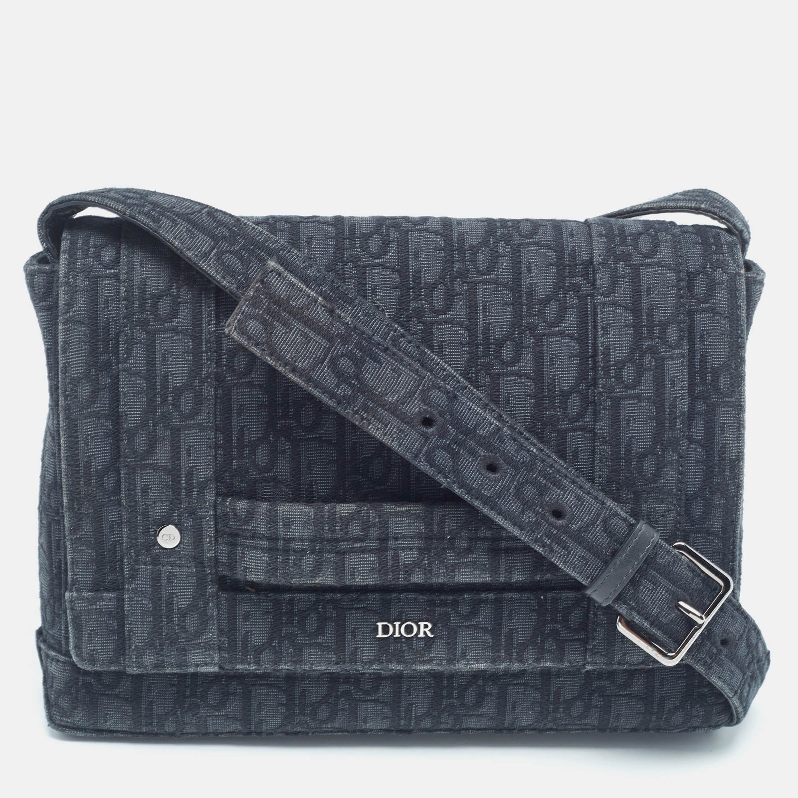 Dior Schwarze Messenger Bag aus Canvas mit schräger Klappe