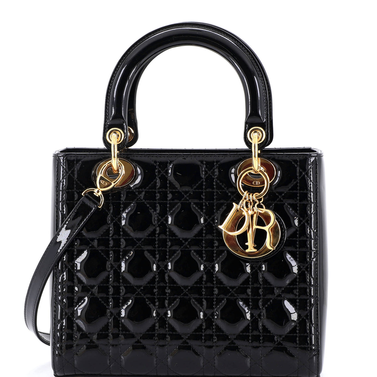 Christian Dior Lady Dior Bag Cannage Quilt Patent Medium