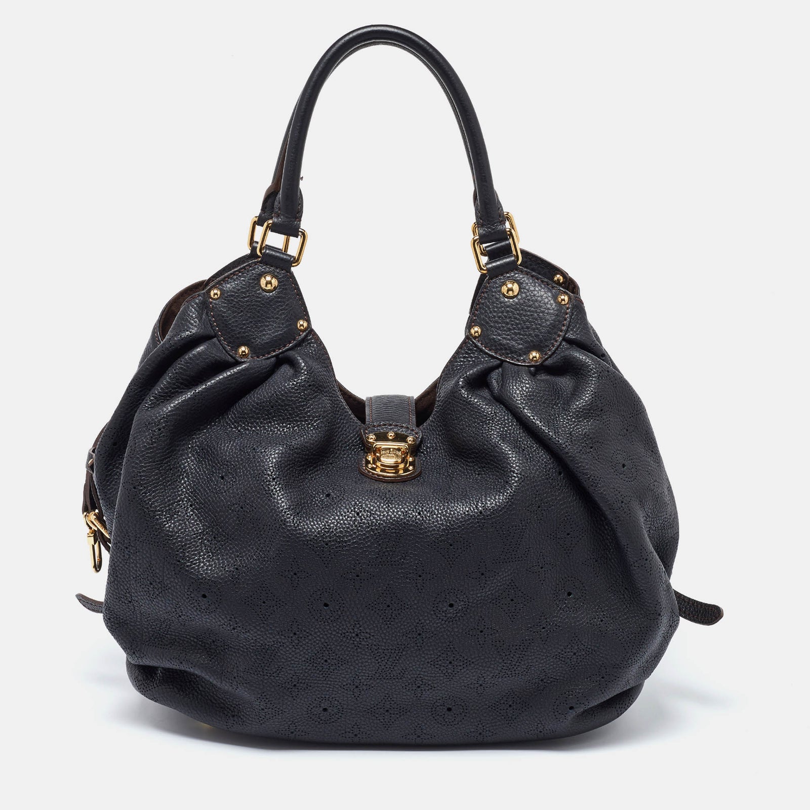 Louis Vuitton Sac L en cuir Mahina noir avec monogramme