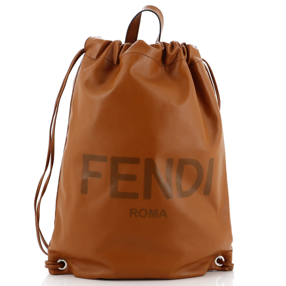 FENDI Logo Drawstring Backpack Leather