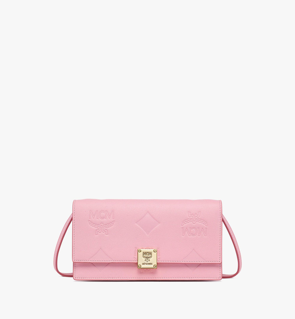 MCM Aren Chain Wallet In Embossed Monogram Leather