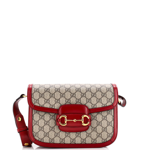 GUCCI Horsebit 1955 Shoulder Bag GG Coated Canvas with Leather Small