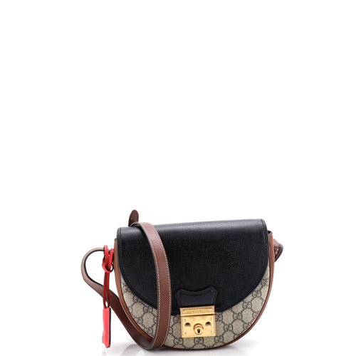 GUCCI Padlock Saddle Shoulder Bag GG Coated Canvas and Leather Small