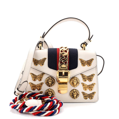 GUCCI Sylvie Top Handle Bag Embellished Leather Mini