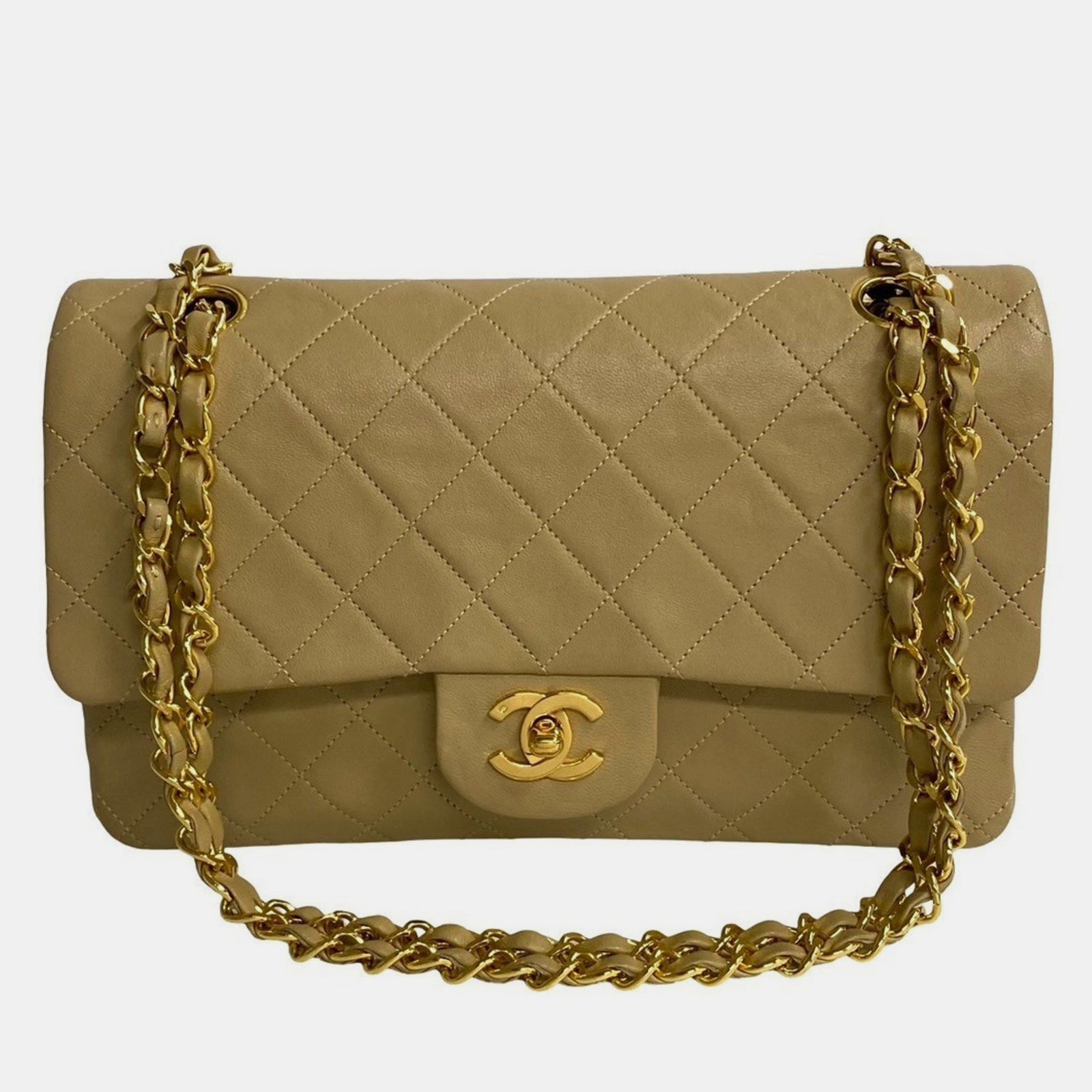 Chanel Beige Leather Classic Medium Double Flap Bag