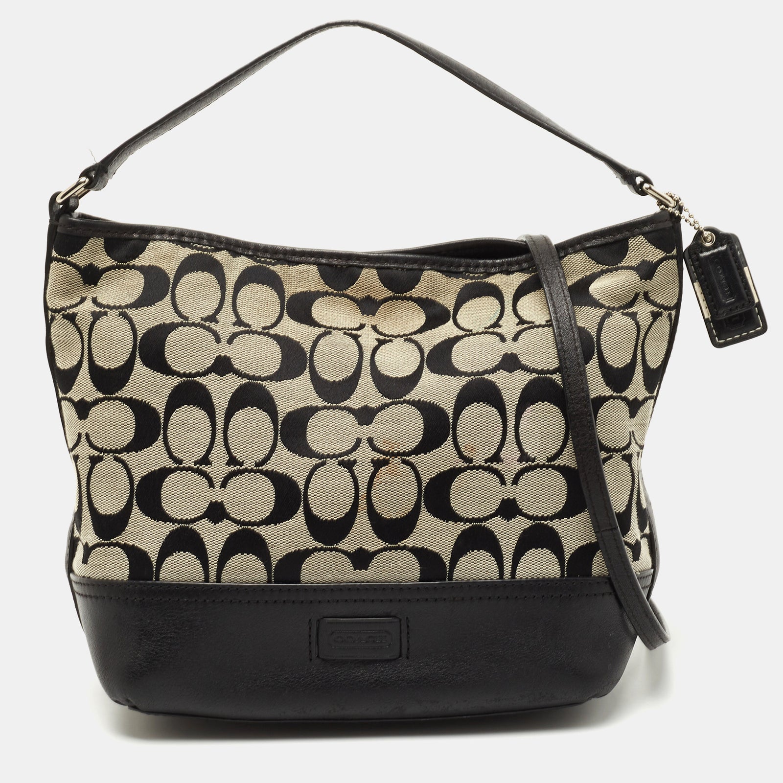 Coach Black/Grey Signature Canvas and Leather Shoulder Bag