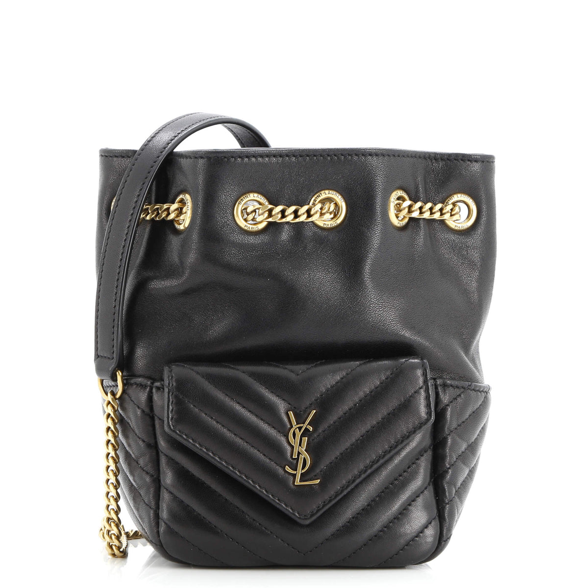 Saint Laurent Joe Bucket Bag Matelasse Chevron Leather Mini