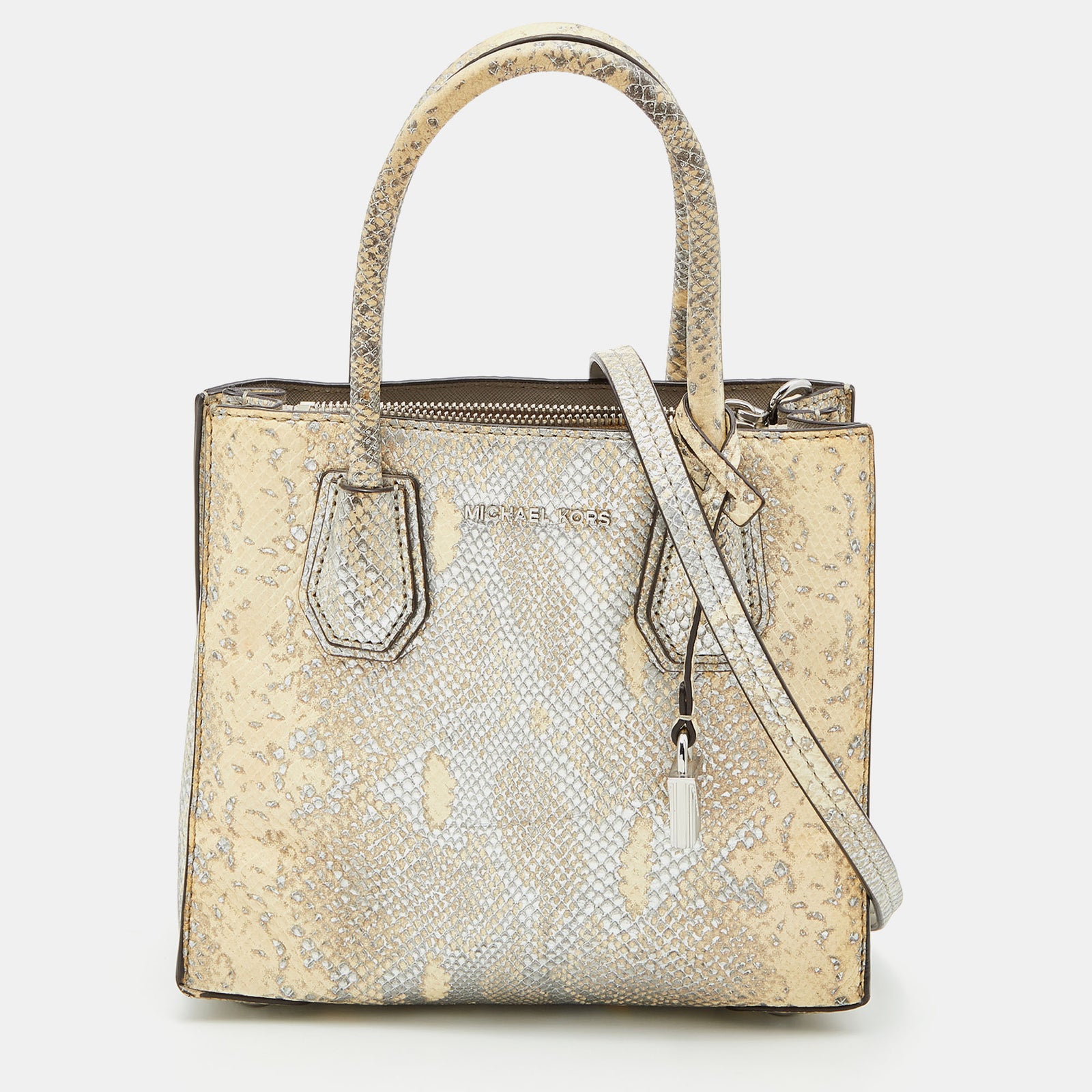 Michael Kors Beige/Gold Python Embossed Leather Small Mercer Tote