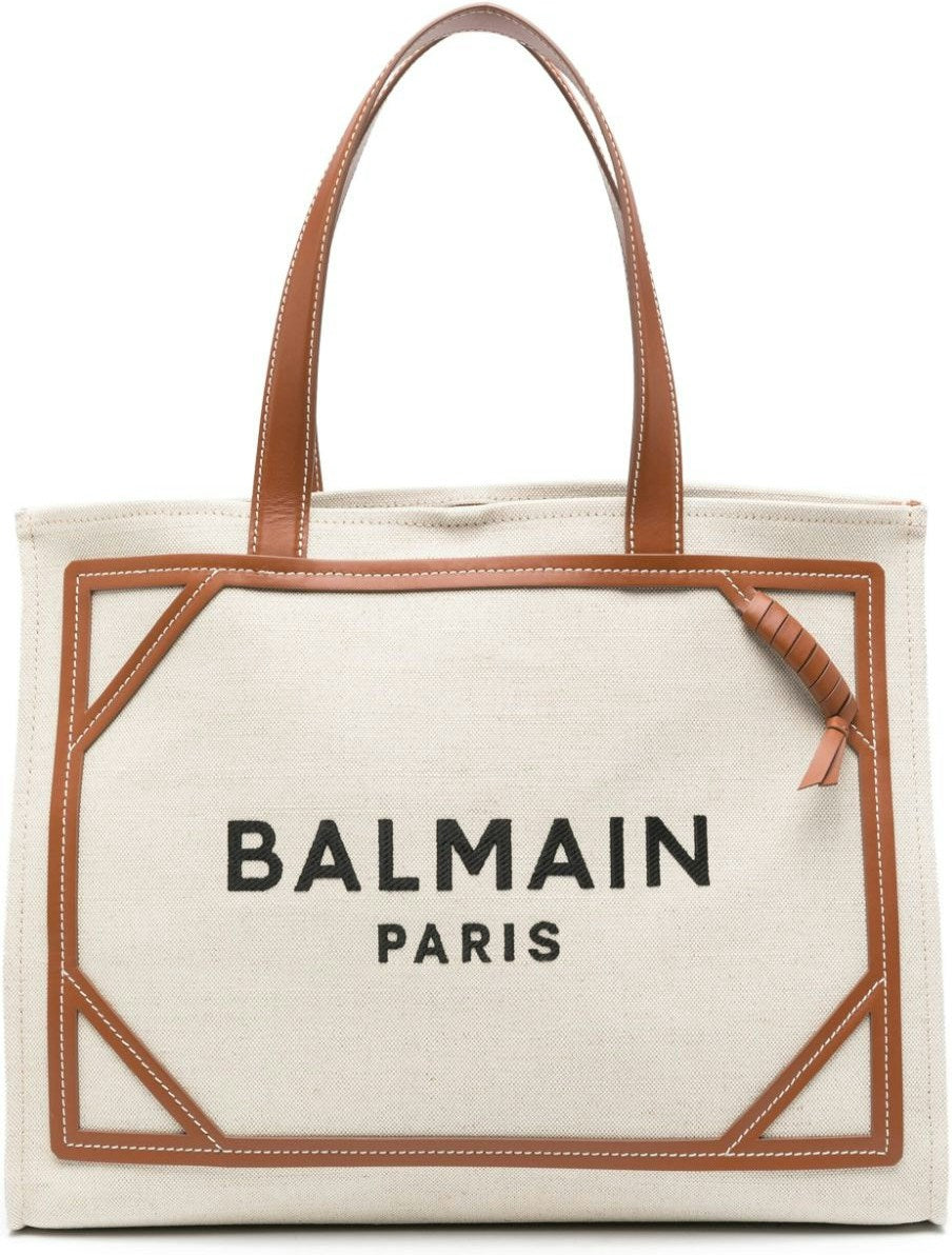 Balmain Women's Logo Print Shopping Bag in Beige | Size UNI | CN1FF810TDCSGEM