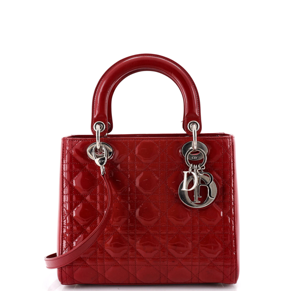 Christian Dior Lady Dior Bag Cannage Quilt Patent Medium