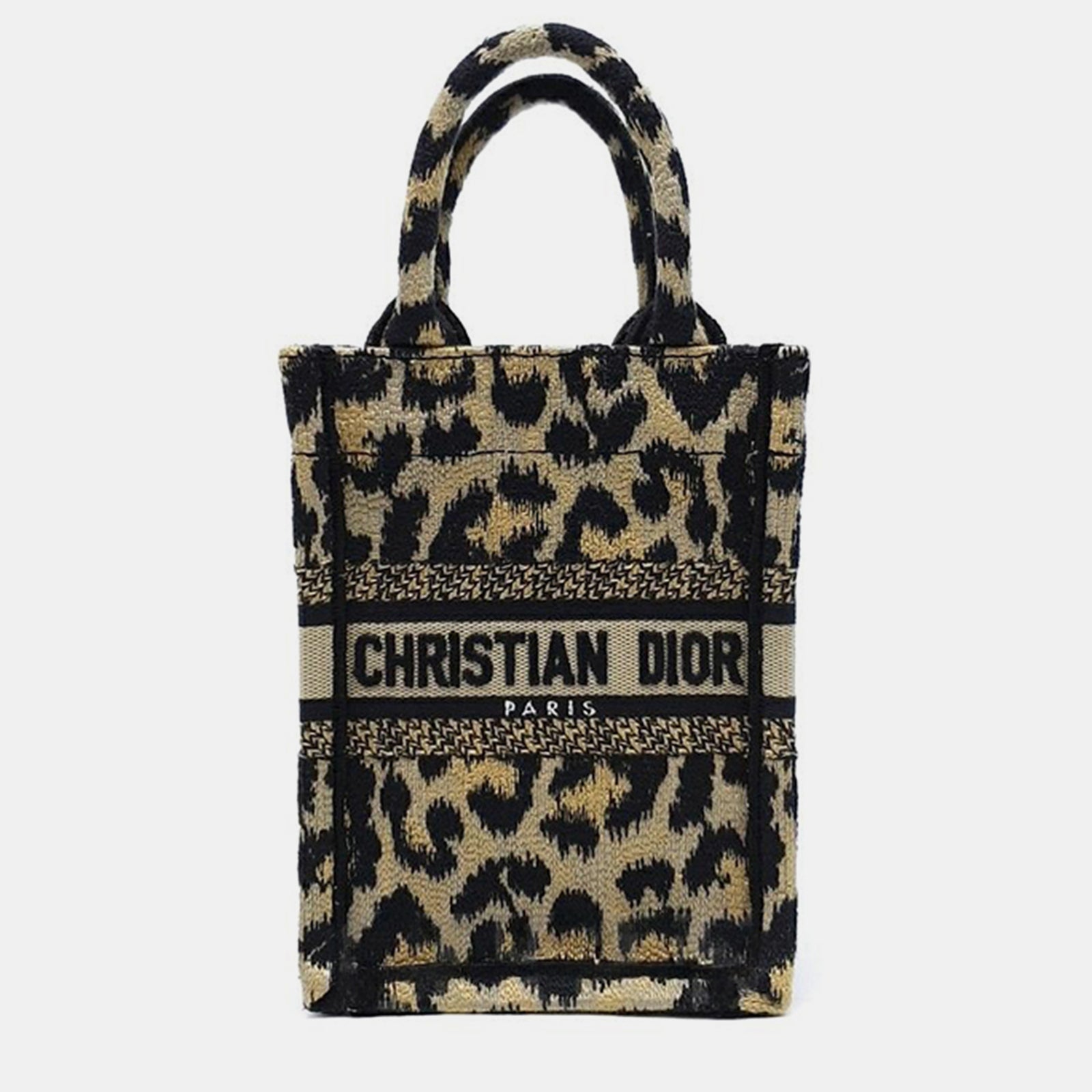 Dior Christian Beige Embroidery Canvas Mini Book Tote Phone Bag