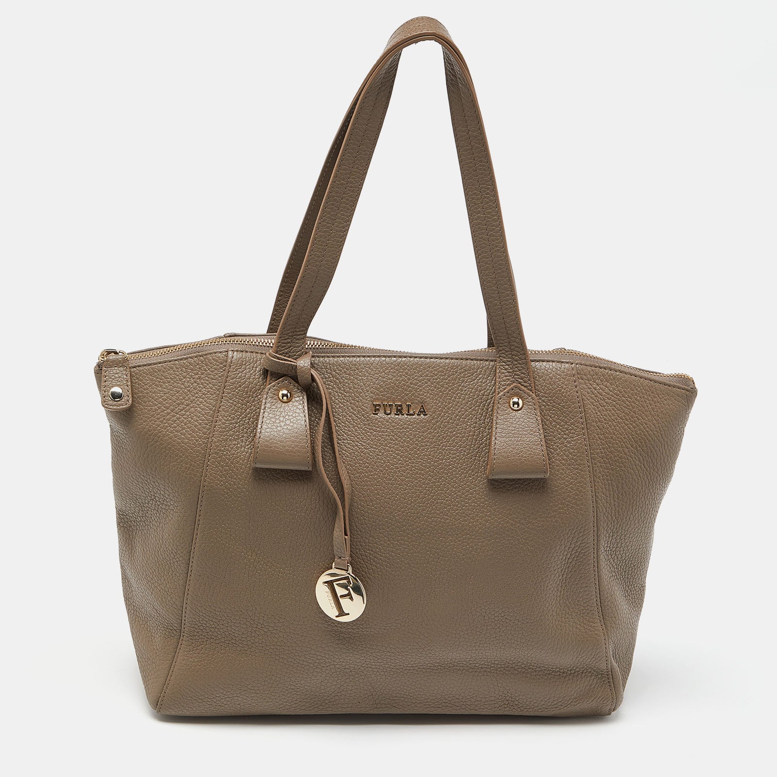 Furla Taupe Leather Zip Tote