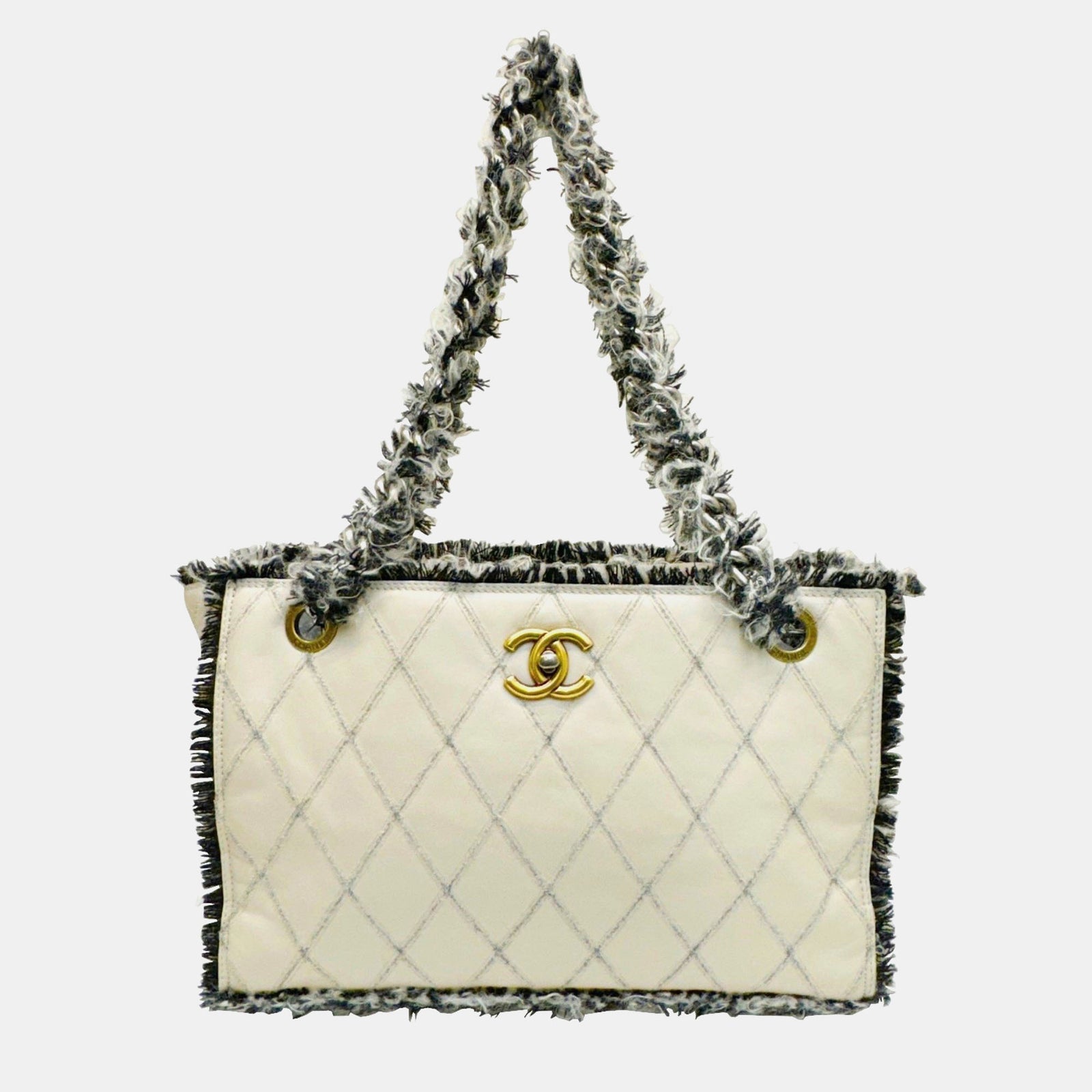 Chanel Beige/Black Tweed and Leather Tweedy Tote Bag