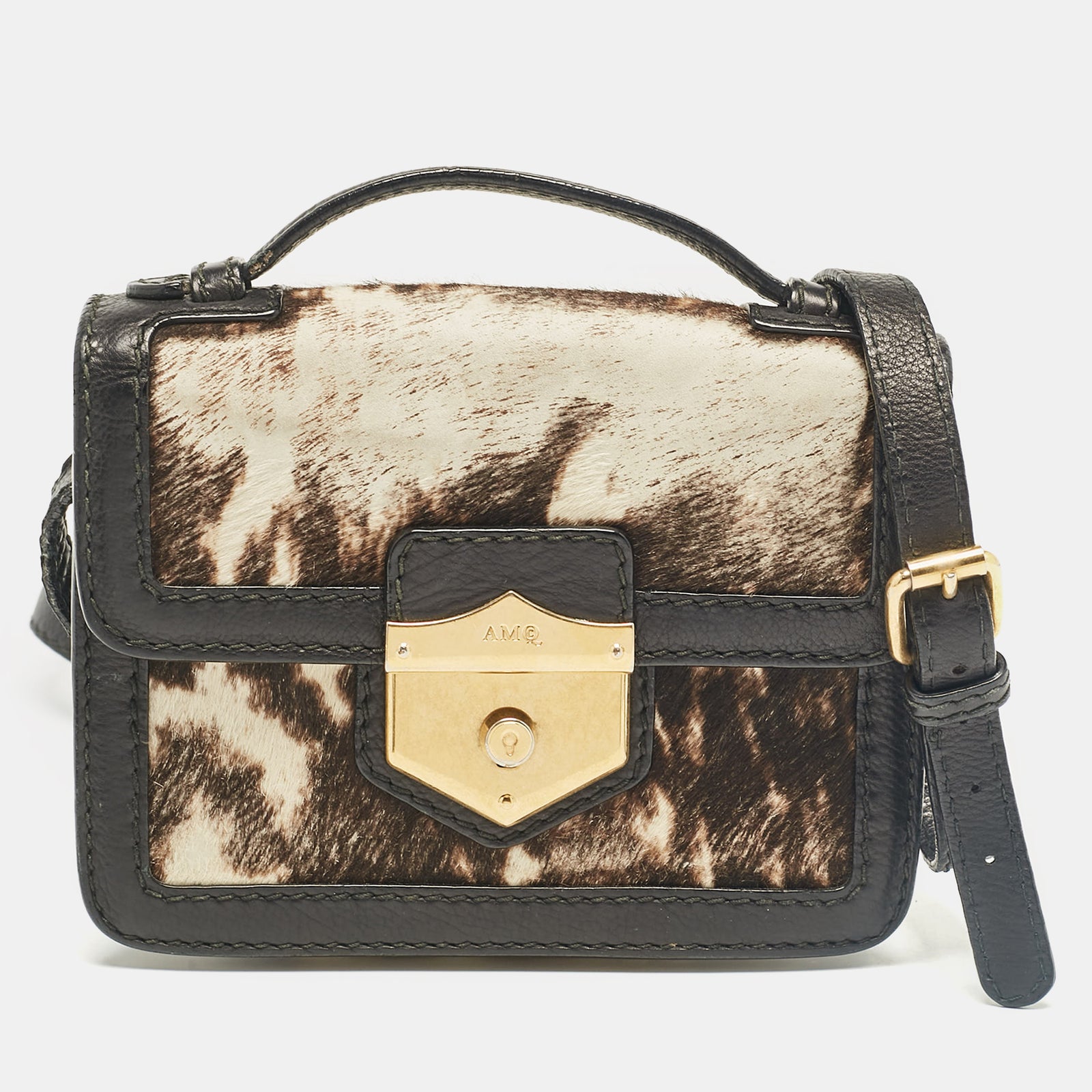 Alexander Mcqueen Black Calfhair and Leather Wicca Crossbody Bag