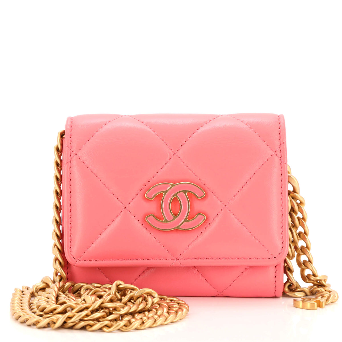 Chanel CHANEL Pending CC Card Holder on Chain Quilted Lambskin