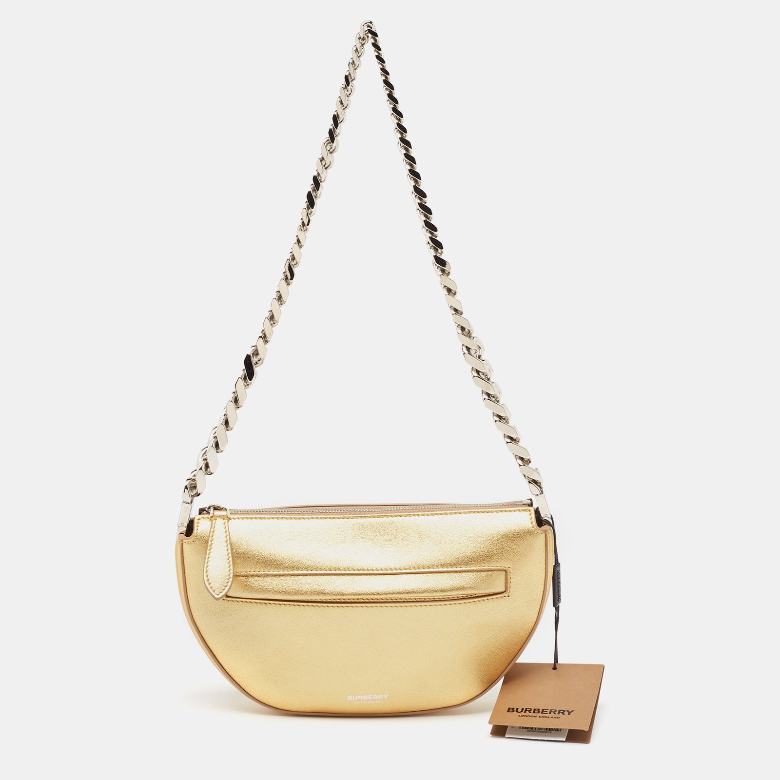 Burberry Gold Leather Mini Olympia Zip Chain Bag