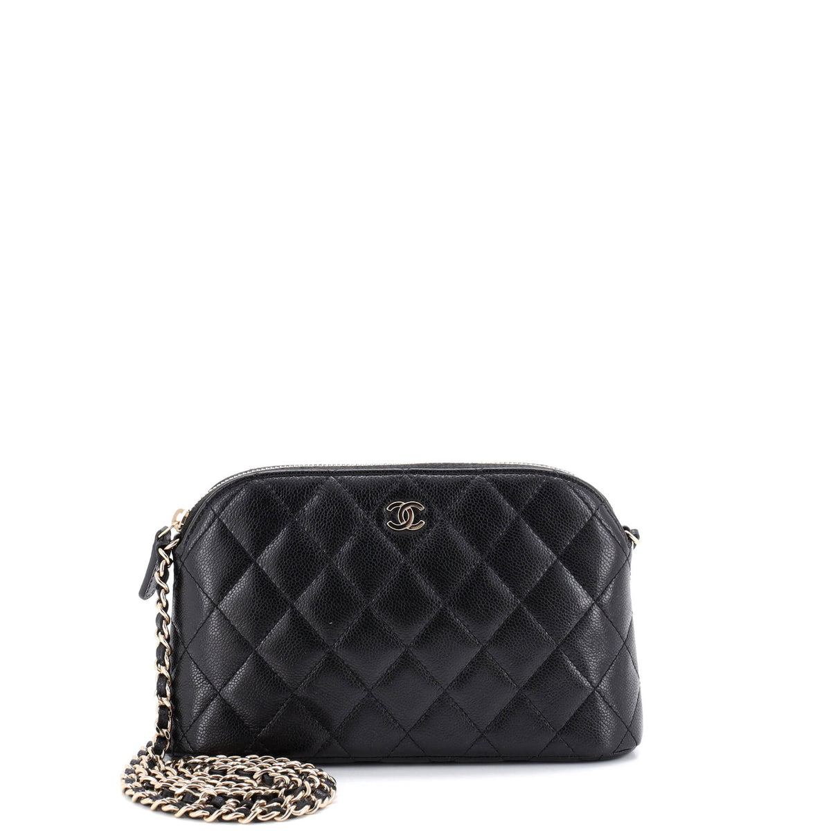 Chanel CHANEL CC Dome Zip Clutch with Chain Quilted Caviar Small