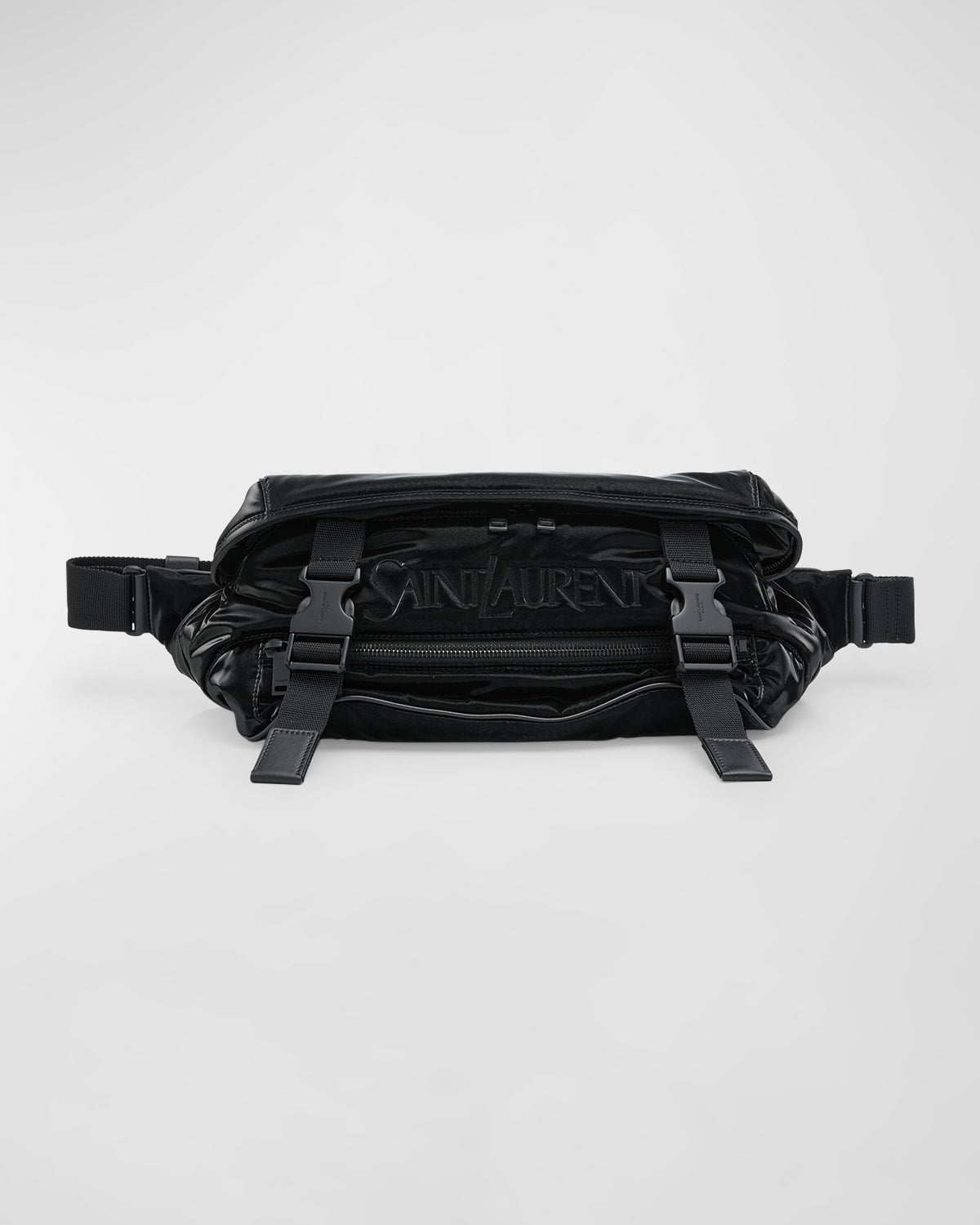 Saint Laurent Men's Logo Crossbody Bag in Silktech Canvas