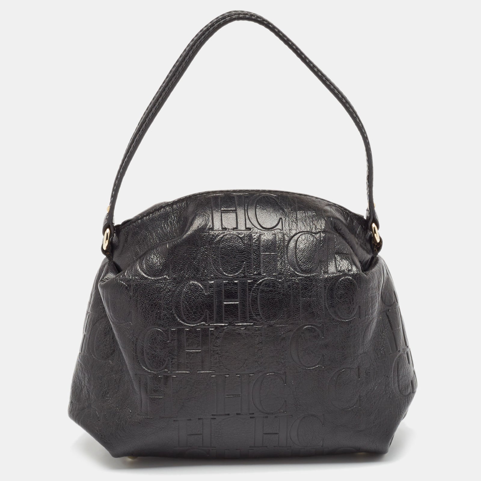 Carolina Herrera Black Monogram Embossed Leather Satchel