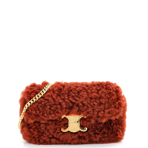 CELINE Triomphe Chain Shoulder Bag Shearling Small