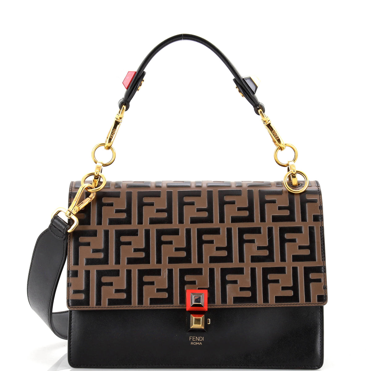 Fendi FENDI Kan I Bag Zucca Embossed Leather Medium