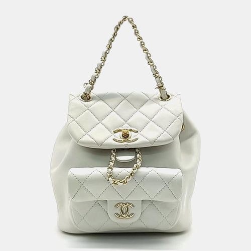 White Quilted Leather Duma Small Backpack