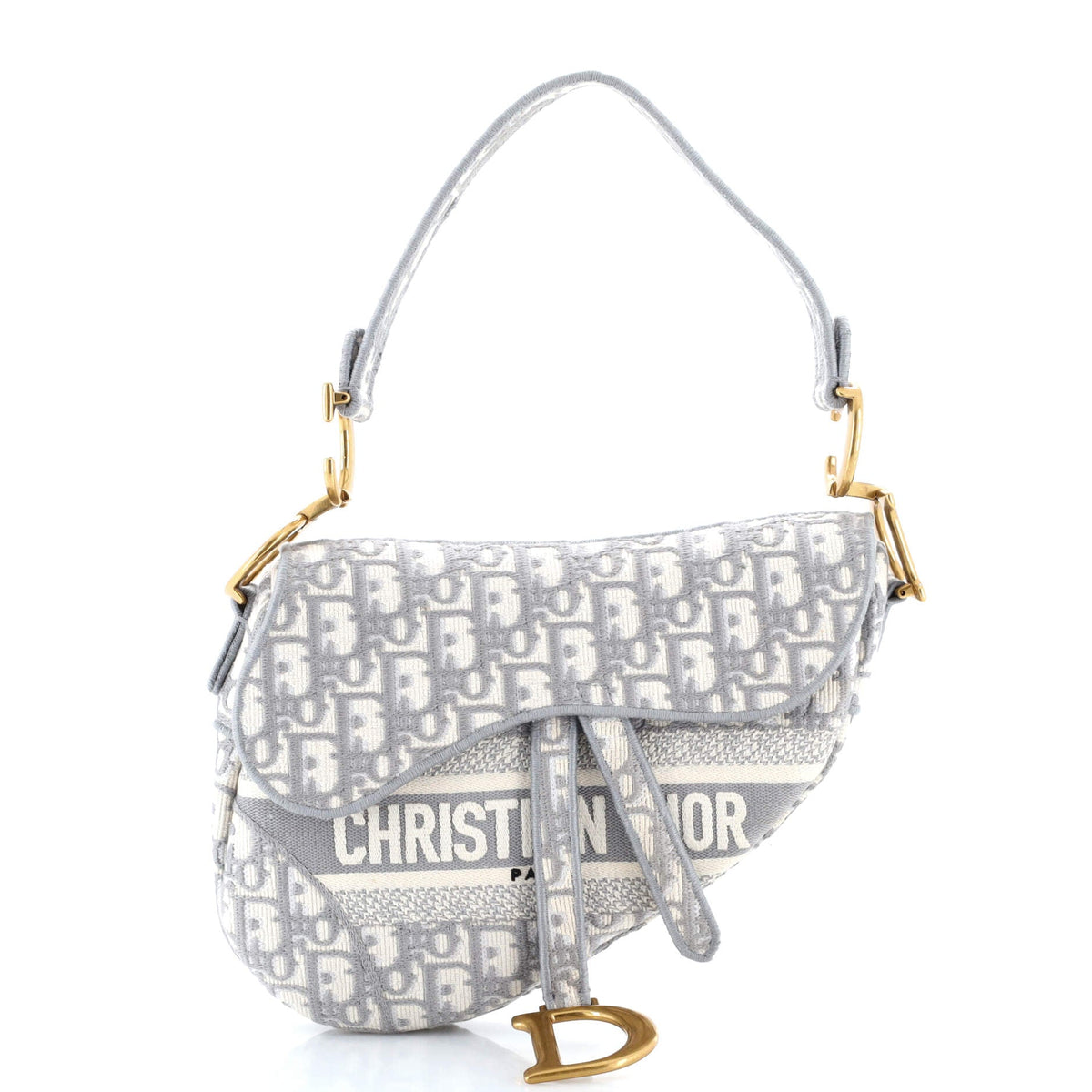 Christian Dior Saddle Handbag Logo Embroidered Oblique Canvas Medium