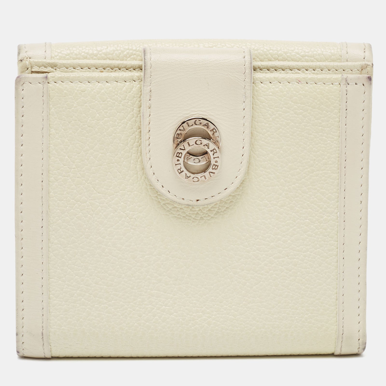 Bvlgari Off White Leather Icon Bit French Wallet