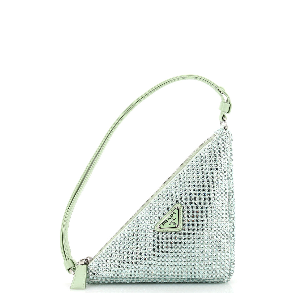 Prada PRADA Triangle Top Handle Pouch Bag Crystal Embellished Satin Mini