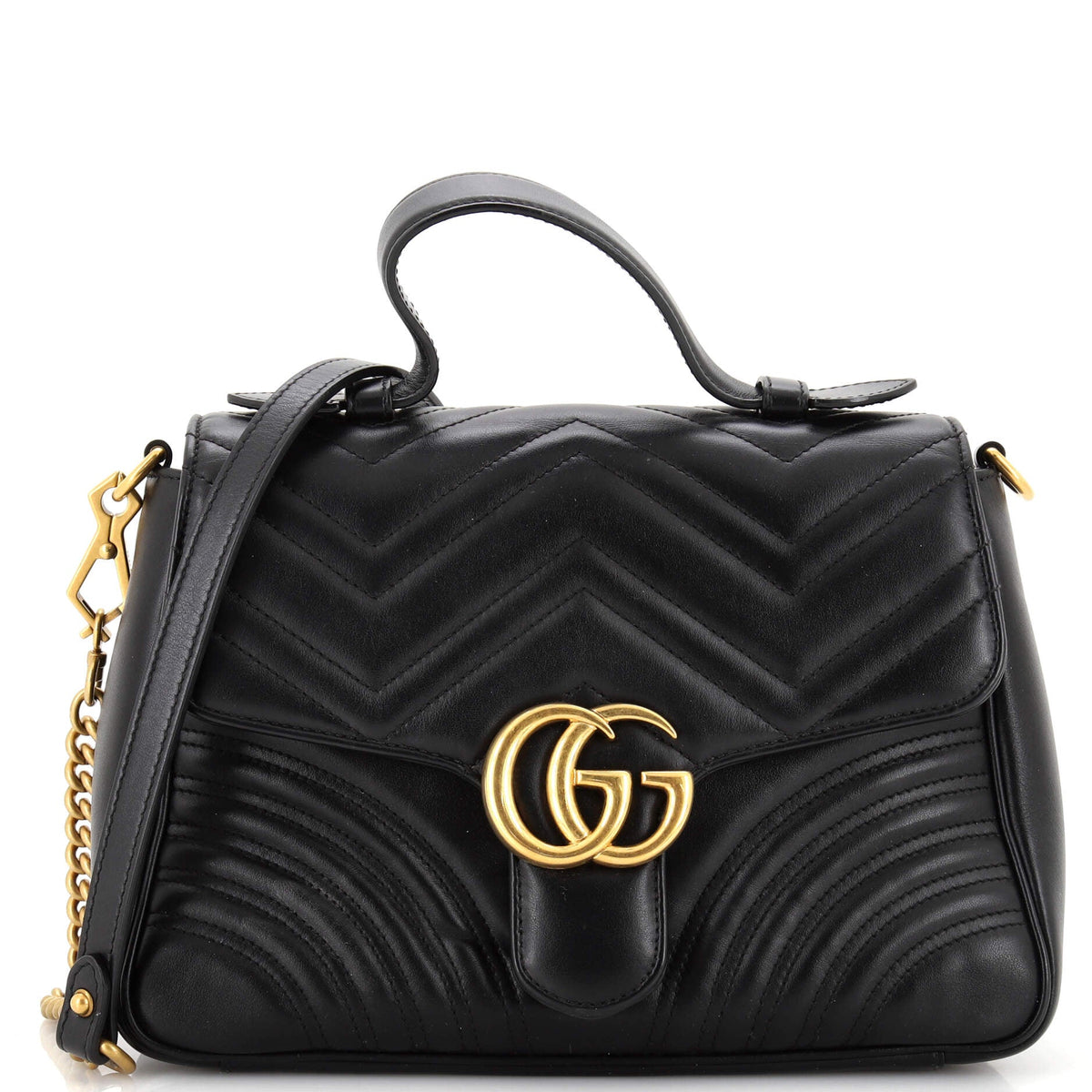 Gucci GUCCI GG Marmont Top Handle Flap Bag Matelasse Leather Small
