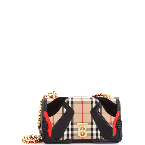 Lola Shoulder Bag Vintage Check Canvas with Leather and Suede Small