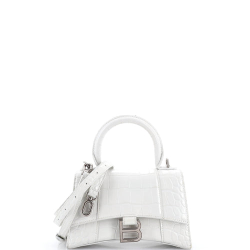 Hourglass Top Handle Bag Crocodile Embossed Leather XS