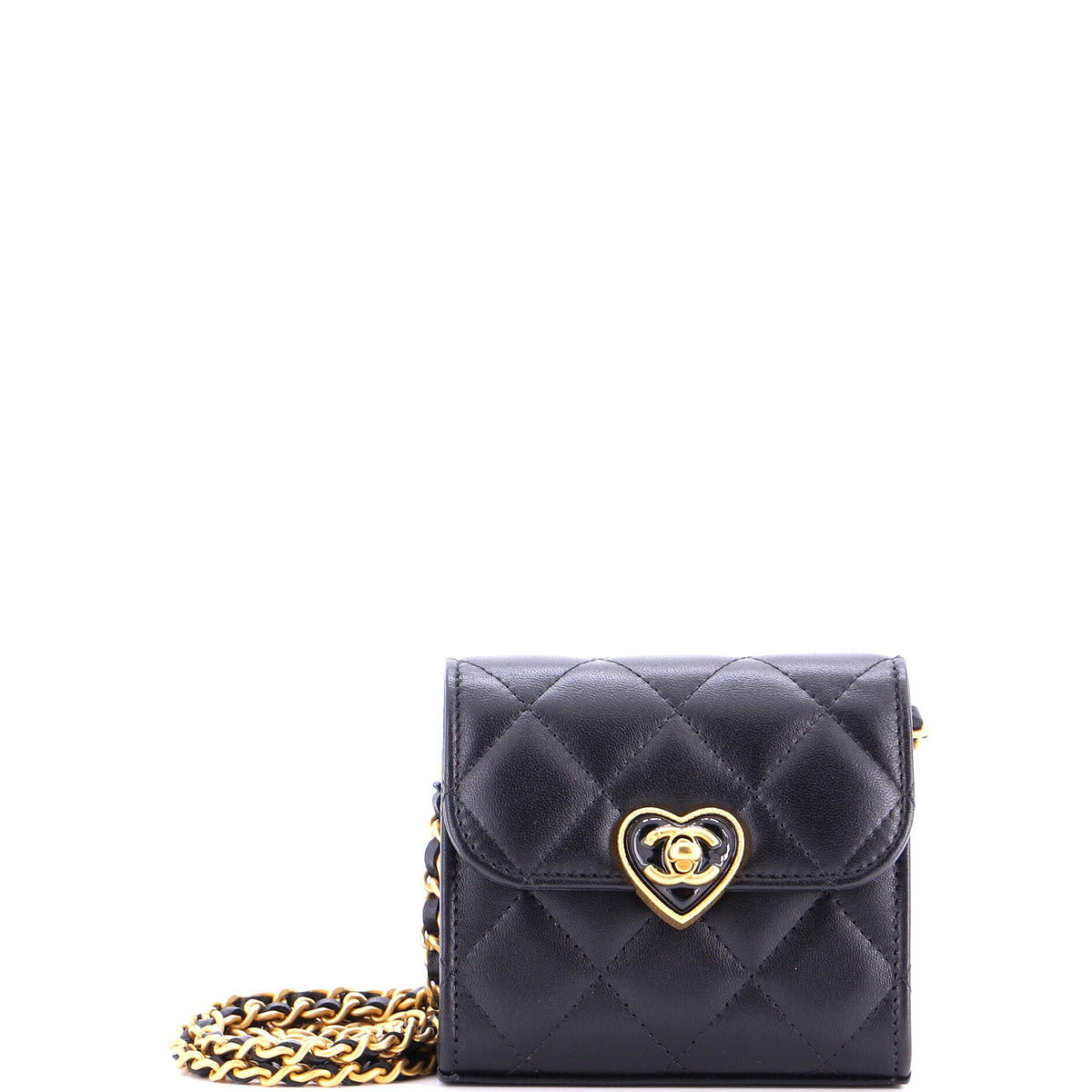 Chanel CHANEL Coco Love CC Heart Clutch with Chain Quilted Lambskin Mini