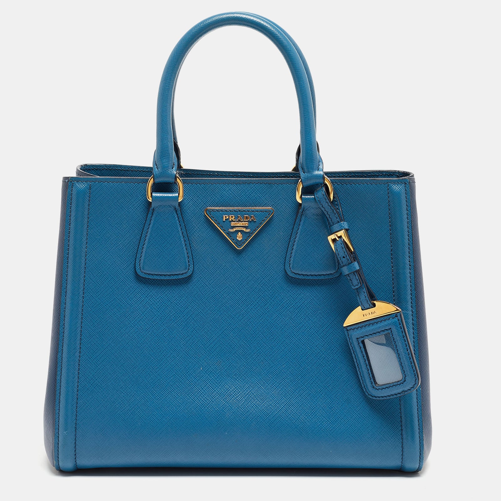 Prada Two Tone Blue Saffiano Lux Leather Tote