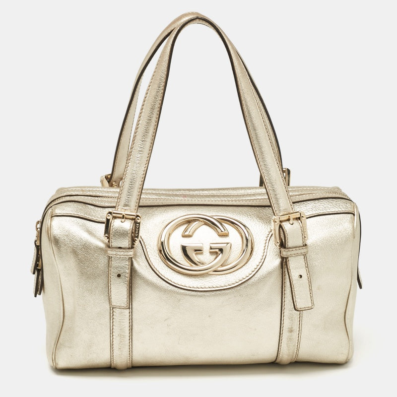 Gucci Britt Boston Tasche aus goldenem Leder