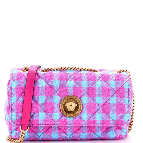 VERSACE Medusa Icon Chain Flap Bag Quilted Tweed East West