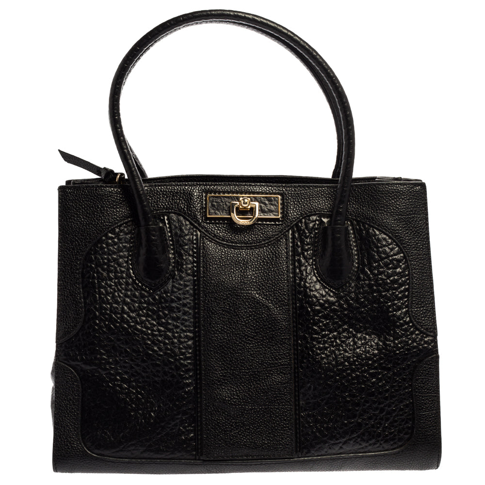 DKNY DKNY Black Textured Leather Middle Zip Tote