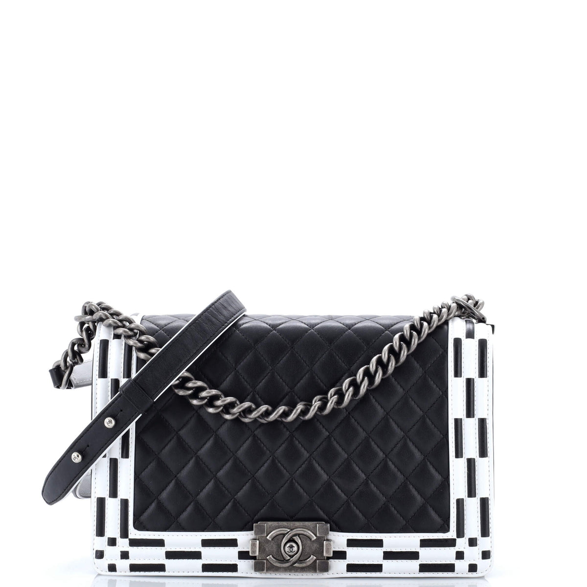 Chanel CHANEL Checkerboard Trim Boy Flap Bag Quilted Calfskin New Medium