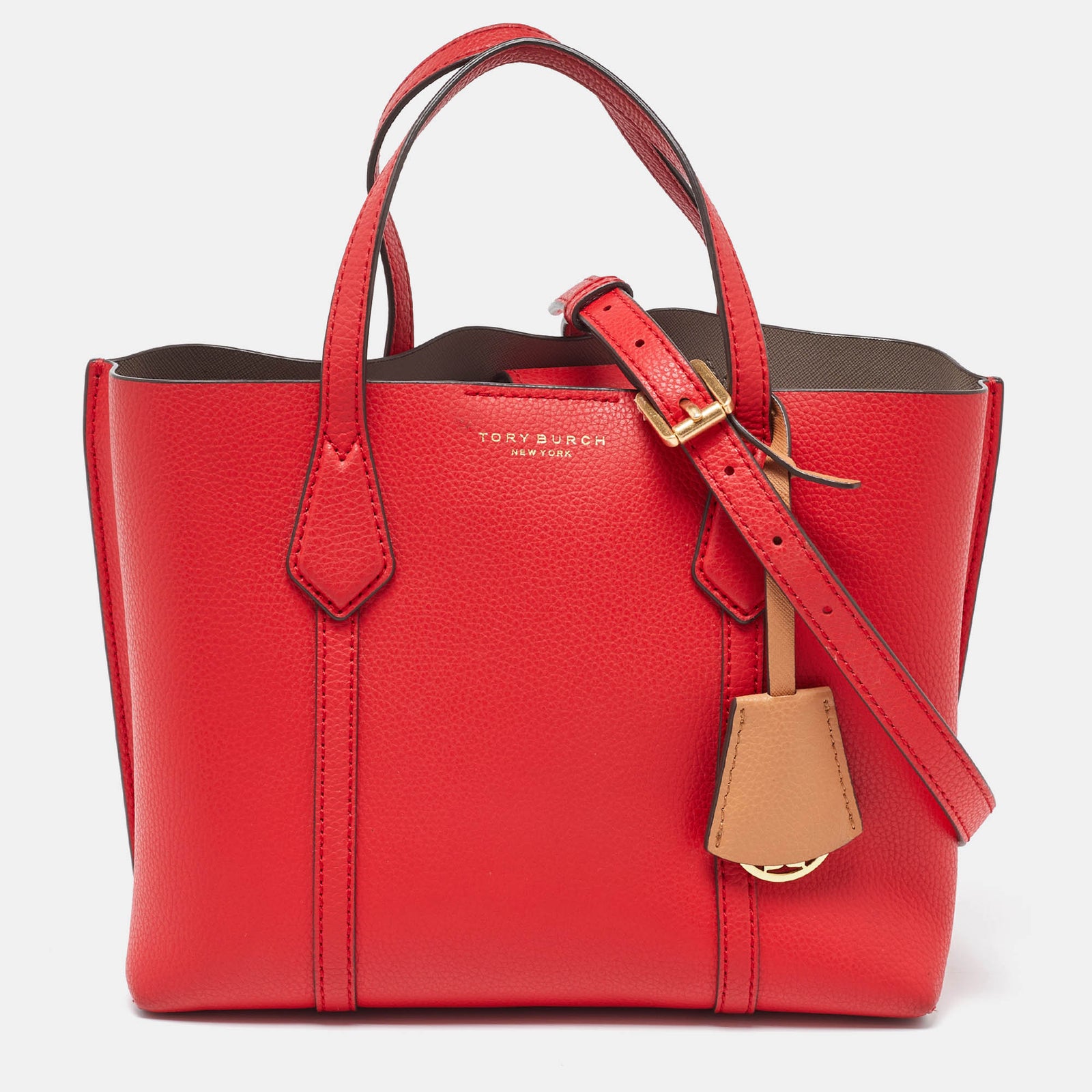 Tory Burch Red Leather Small Perry Triple-Compartment Tote