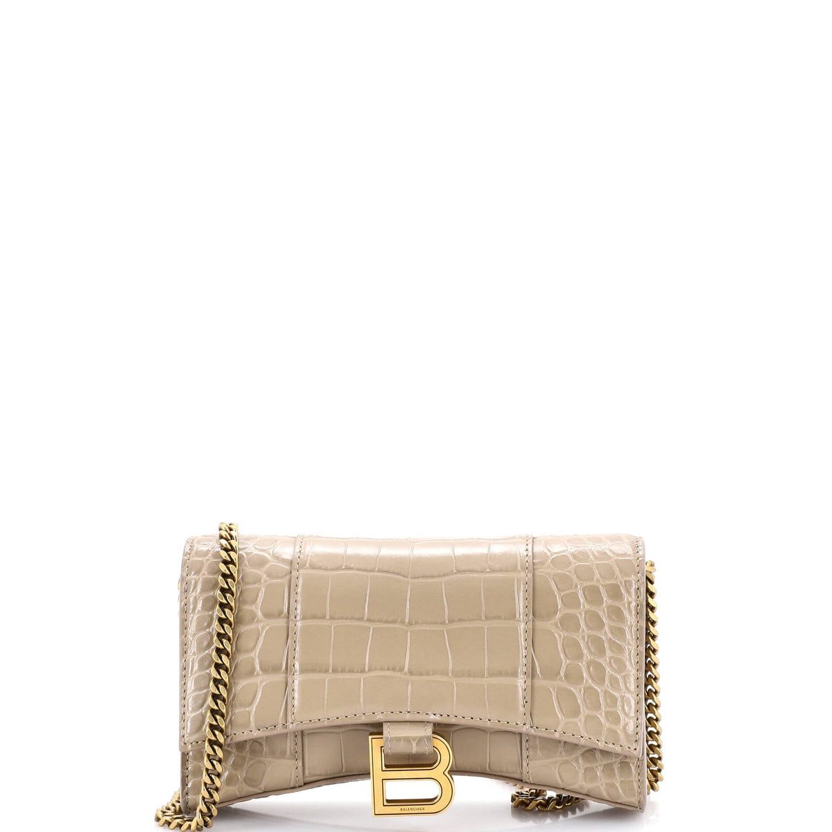 Balenciaga Hourglass Chain Wallet Crocodile Embossed Leather