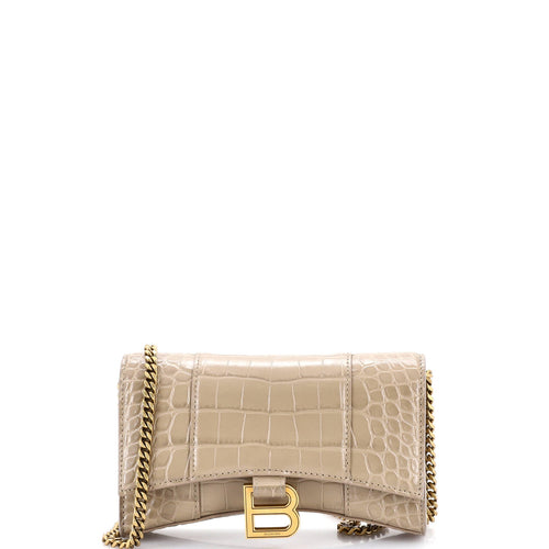 Hourglass Chain Wallet Crocodile Embossed Leather