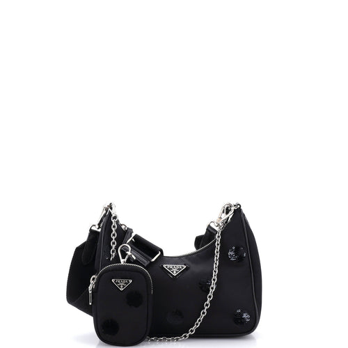 PRADA Re-Edition 2005 Shoulder Bag Sequin Embellished Tessuto Small