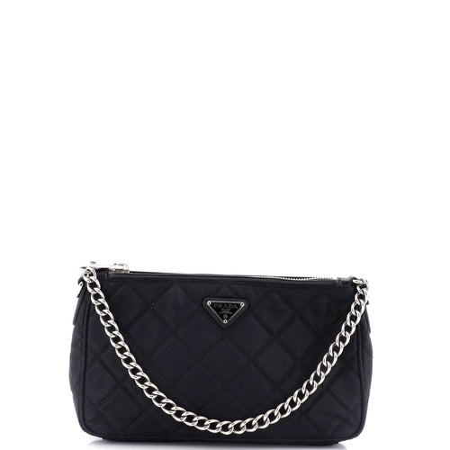 PRADA Chain Zip Shoulder Bag Quilted Tessuto Small